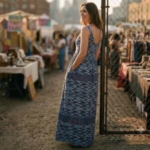 Ultra Long, Ultra Cool Maxi Dress, Heavy Cotton Mixed Fabric w/ Ruched Back